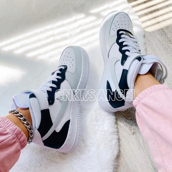 Custom nike air force 1 mid sneakers black gray mismatch - Picture 2 of 2